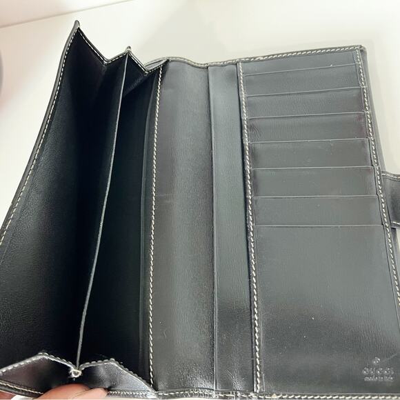 Gucci Authentic Black Leather Long Wallet with Logo Plate - Picture 5 of 14